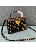 Valentino Small Rockstud Alcove Grainy Calfskin Handbag with All-Over Studs Black/Gold 2021 0488