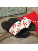 Gucci GG Apple Print Canvas Slide Sandal White/Black 2020(For Women and Men)