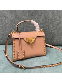 Valentino Small Rockstud Alcove Grainy Calfskin Handbag Nude Pink 2021 0488