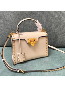 Valentino Small Rockstud Alcove Grainy Calfskin Handbag White 2021 0488