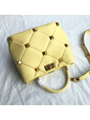 Valentino Large Roman Stud Lambskin Top Handle bag 0199L Yellow 2021