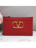 Valentino VLogo Grained Calfskin Clutch 6177 Red 2021