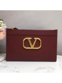 Valentino VLogo Grained Calfskin Clutch 6177 Burgundy 2021