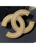 Chanel Crystal CC Brooch Gold/White 2019