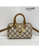 Celine Mini Boston Bag in Textile Canvas with Triomphe Embroidery Brown 2021