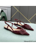 Valentino VLOGO SIGNATURE Patent Leather Slingback Flat Ballerina Burgundy 2022