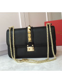 Valentino Medium Chain Box Shoulder Bag in Calfskin Black/Gold 2019