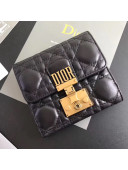 Dior French "Dioraddict" Flap Wallet in Cannage Lambskin Black 2017