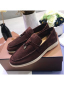 Loro Piana Tassel Suede Flat Loafers Dark Brown 202021