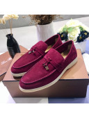 Loro Piana Tassel Suede Flat Loafers Burgundy 202022