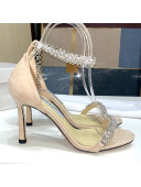 Jimmy Choo Suede Crystal Heel Sandals 85mm Nude 2020