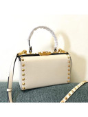 Valentino Rockstud Alcove Grainy Calfskin Box Bag White 2021 4400