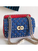 Valentino Denim Rockstud Spike Small Chain Shoulder Bag Blue/Red 2019