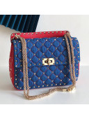 Valentino Denim Rockstud Spike Medium Chain Shoulder Bag Blue/Red 2019