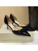 Jimmy Choo Crystal Bow Patent Leather Mid-Heel Pumps Black 2020