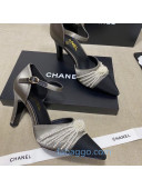 Chanel Satin Pearl Knot Pumps with Straps G36466 Gray 2020