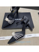 Chanel Satin Pearl Knot Pumps with Straps G36466 Black 2020