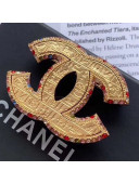 Chanel Vintage Textured Multicolor Crystal Trim CC Brooch Gold 2019