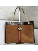 Gucci Large Tote with Tiger Head in Suede and Patent Leather 537219 Brown 2018