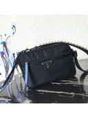 Prada Studded Strap Black Nylon Bag 1BC167 Blue 2021