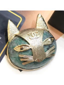 Chanel Resin Cat Head Brooch AB1782 Green/Gold 2019