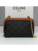 Celine Clutch with Chain Bag in Triomphe Canvas and Lambskin Brown 2021