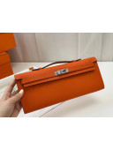 Hermes Epsom Leather Kelly Cut Clutch Bag Orange 2021(Pure Handmade)