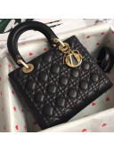 Dior Medium Lady Dior Bag In Pearl Lambskin Black 2018(Gold-tone Metal)