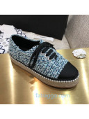 Chanel Tweed Espadrilles Sneakers with Pearl Trim Light Blue 2020