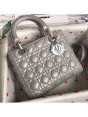 Dior Medium Lady Dior Bag In Pearl Lambskin Gray 2018(Silver-tone Metal)