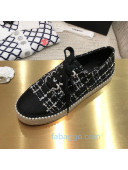 Chanel Tweed Espadrilles Sneakers with Pearl Trim Black 2020