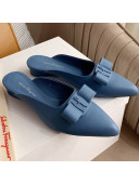 Salvatore Ferragamo Viva Lambskin Bow Mules Blue 2021