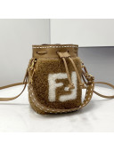 Fendi Mon Tresor Mini Bucket Bag FF Shearling Beige 2021 8519