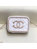 Chanel Quilted Lambskin Vanity Clutch with Chain A84452 White/Gold 2020