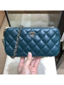 Chanel Quilted Lambskin Double Clutch with Chain AP0738 Blue 2019