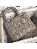 Dior Medium Lady Dior Bag In Gray Lambskin 2018(Silver-tone Metal)