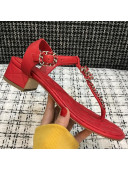 Chanel Leather Heel Thong Sandals with Chain Charm Red 2021