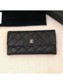 Chanel Classic Quilted Grained Leather Flap Wallet A50096 Black/Silver 