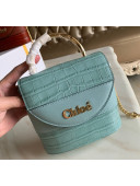 Chloe Small Aby Lock Top Handle Bag in Crocodile Embossed Calfskin Blue 2020