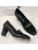 Gucci Calfskin Horsebit Mid-Heel Loafer Pumps 70mm Black 2020