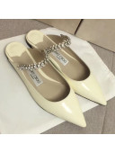 Jimmy Choo Crystal Band Patent Lambskin Leather Flat Cream White 2019