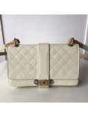 Chanel Calfskin & Ruthenium-Finish & Gold-Tone Metal Medium Flap Bag A57578 White 2018