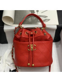 Chanel Quilted Grained and Suede Small Bucket Bag Red 2020