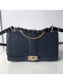 Chanel Calfskin & Ruthenium-Finish & Gold-Tone Metal Medium Flap Bag A57578 Navy Blue 2018