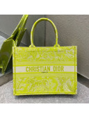 Dior Small Book Tote Bag in Lime Green Toile de Jouy Reverse Embroidery 2021