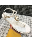 Chanel Lambskin Flat Thong Sandals with Button Charm White 2021