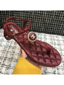 Chanel Lambskin Flat Thong Sandals with Button Charm Burgundy 2021