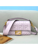 Fendi Baguette Medium FF Logo Lambskin Flap Bag Light Purple 2021 0135