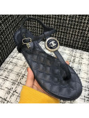 Chanel Lambskin Flat Thong Sandals with Button Charm Dark Blue 2021