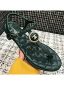 Chanel Lambskin Flat Thong Sandals with Button Charm Dark Green 2021